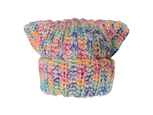 Catbeanie Orange/Bunt - Gehäkelte Mütze, Katzenmütze, Mütze mit Katzenohren, Unikat, handmade - Einzelstück