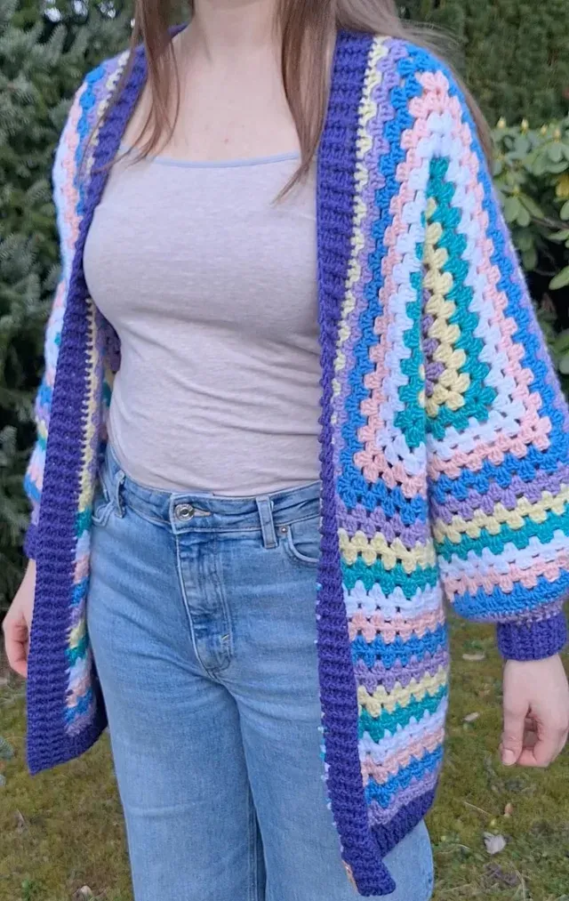 Cardigan Bunt, Gr. M-L (38-42), gehäkelt, lang, handgemacht, handmade Einzelstück - Unikat