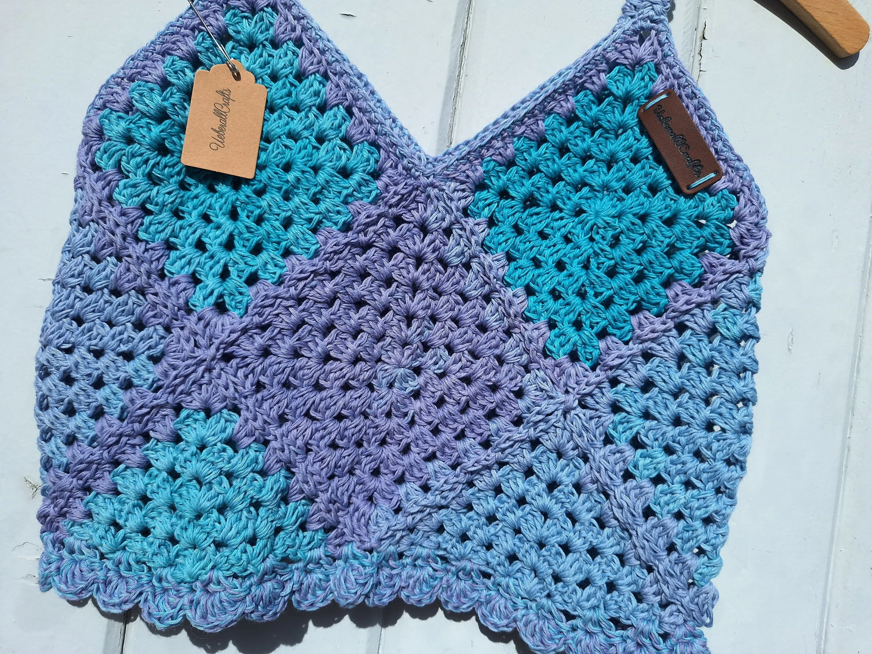 Top Grannysquare Blau / Lila / Türkis, Gr. XS-M — Ansicht 4 von 6