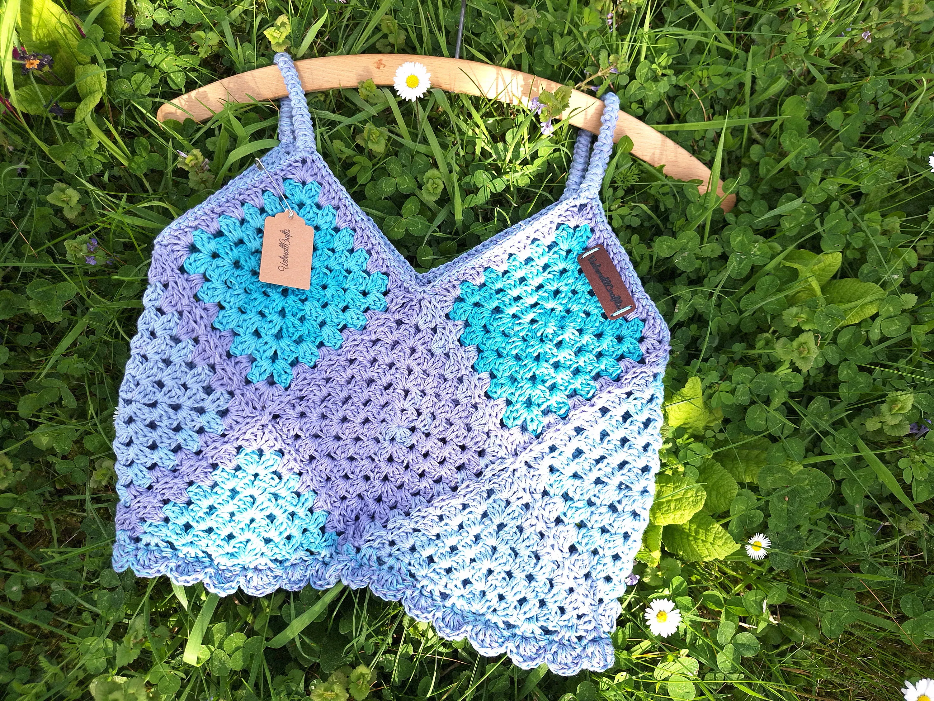 Top Grannysquare Blau / Lila / Türkis, Gr. XS-M — Ansicht 6 von 6